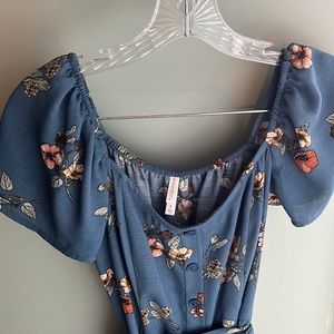 Blue Floral Button Midi Dress